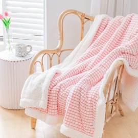 Alesia C. Luxury PLAID Embossed SHERPA Ultra Plush Velour Throw 50"x 60" PINK WHITE with Logo  Alesia C. Luxury PLAID Embossed SHERPA Ultra Plush Velour Throw 50"x 60" PINK WHITE with Logo