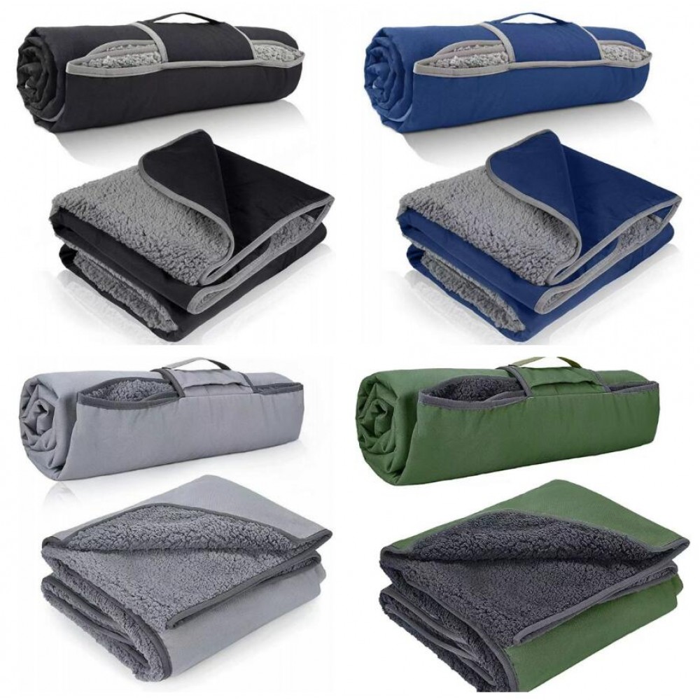 Outdoor Foldable Waterproof Blanket with Sherpa Lining with Logo