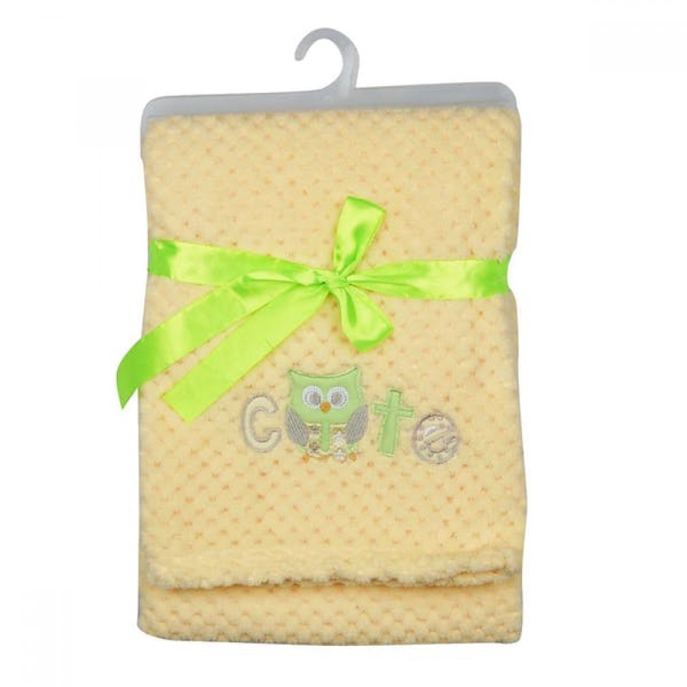 Baby Blanket with Owl Embroidery- Neutral Custom Imprinted Baby Blanket with Owl Embroidery- Neutral Custom Imprinted