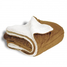 Logo Branded Micro Mink Shepra Blanket Camel (50" X 60")