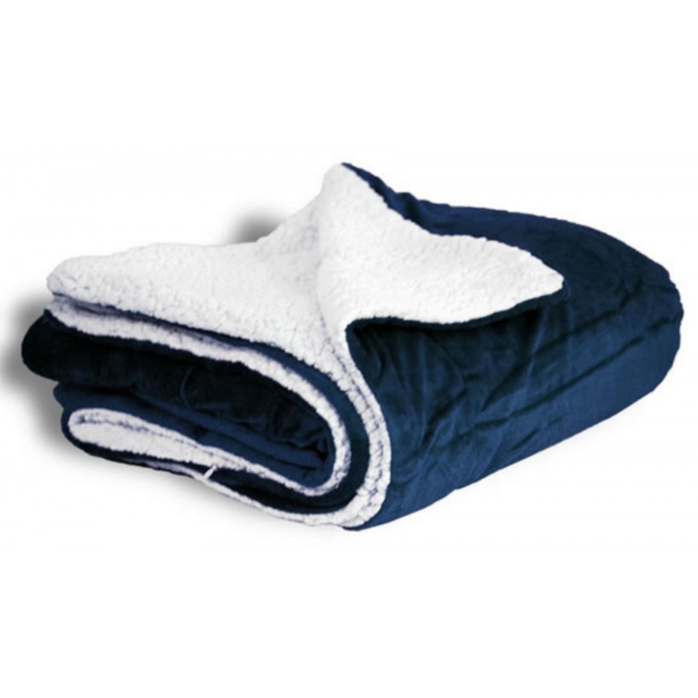 Micro Mink Sherpa Blanket 50"X60" (Embroidered)-- Navy with Logo Micro Mink Sherpa Blanket 50"X60" (Embroidered)-- Navy with Logo