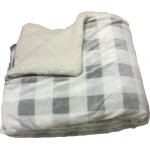 Logo Branded Micro Mink Sherpa Blanket 50"X60" (Embroidered)-- Grey Buffalo Plaid