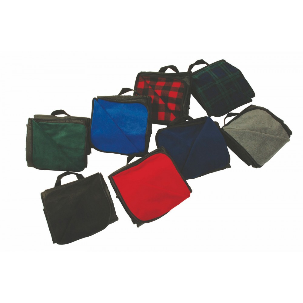 Logo Branded 50" x 60" Nylon Backed Picnic Blanket w/ Attached Web Handle (Embroidered)