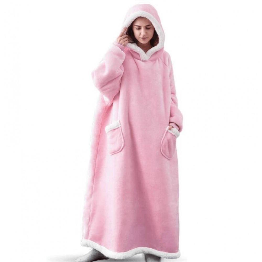 Promotional Long Wearable Fleece Hooded Blanket with Pocket