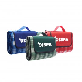 Fleece Blanket w/ Grid Pattern Design & Woven Handle Roll Up with Logo