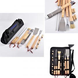 Promotional 11 pieces Outdoor BBQ Tools Set With Wooden Handle  Promotional 11 pieces Outdoor BBQ Tools Set With Wooden Handle