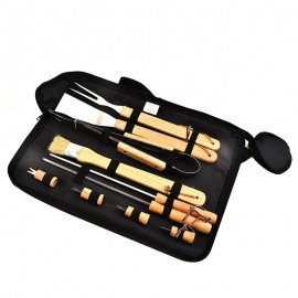 Personalized 10 Pcs Wooden Stainless Steel Bbq Tool Set
