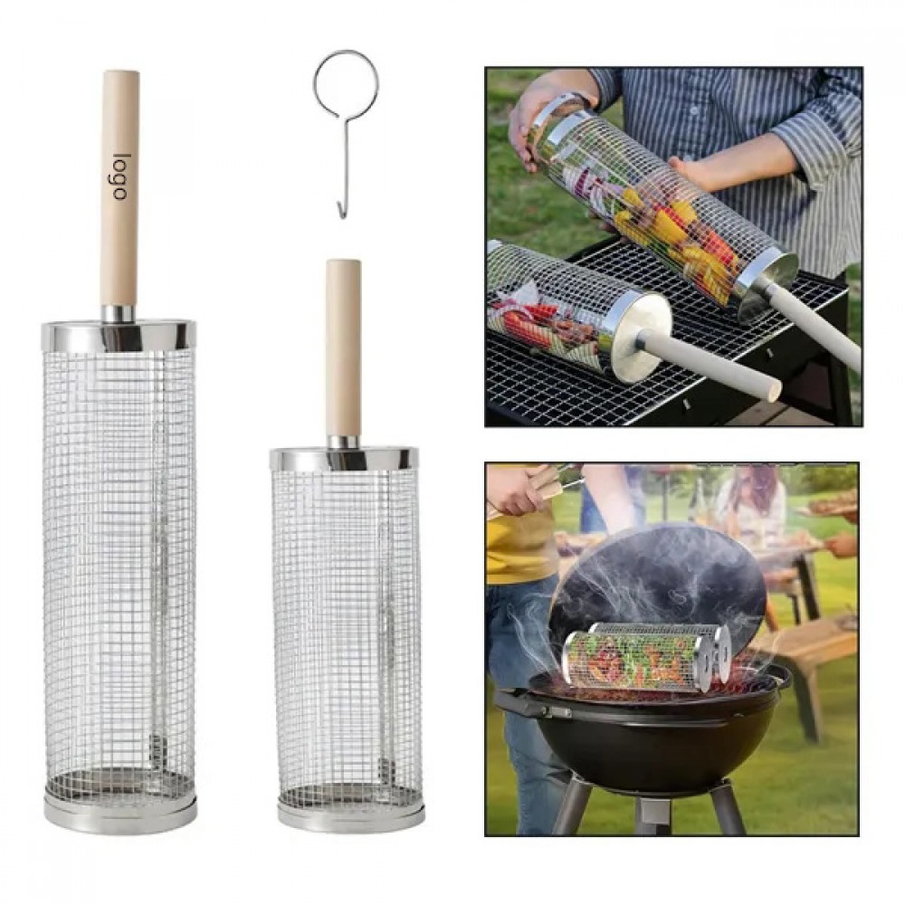 Stainless Steel Rolling Grill Basket with Hook with Logo