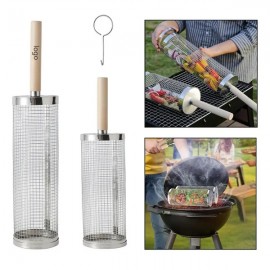 Stainless Steel Rolling Grill Basket with Hook with Logo