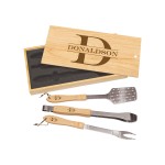 Personalized 3-Piece BBQ Set in Wooden Pine Box
