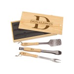 Logo Branded 3-Piece BBQ Set in Wooden Pine Box