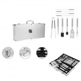 10 Pieces Stainless Bbq Tool Set With Aluminum Case with Logo
