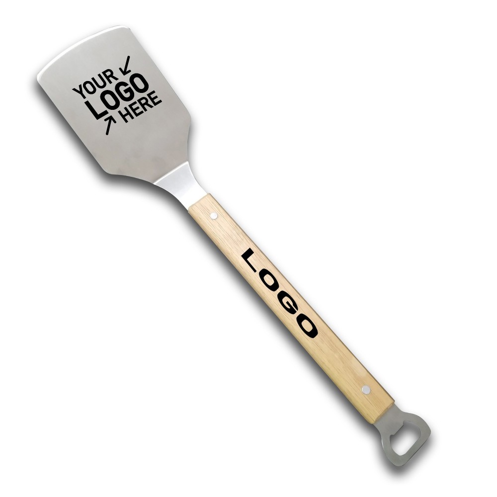 BBQ Grilling Spatula & Bottle Opener with Wood Handle with Logo