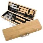 5 Piece BBQ Grill Set with Bamboo Case with Logo