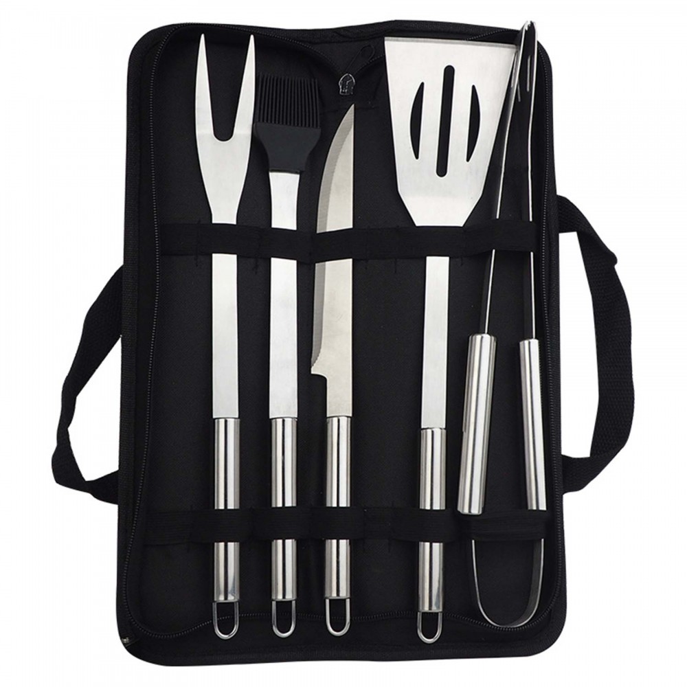 5PCS BBQ Tool Set With Carry Case with Logo
