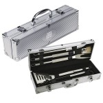 5 Pieces Stainless Bbq Tool Set With Aluminum Case with Logo