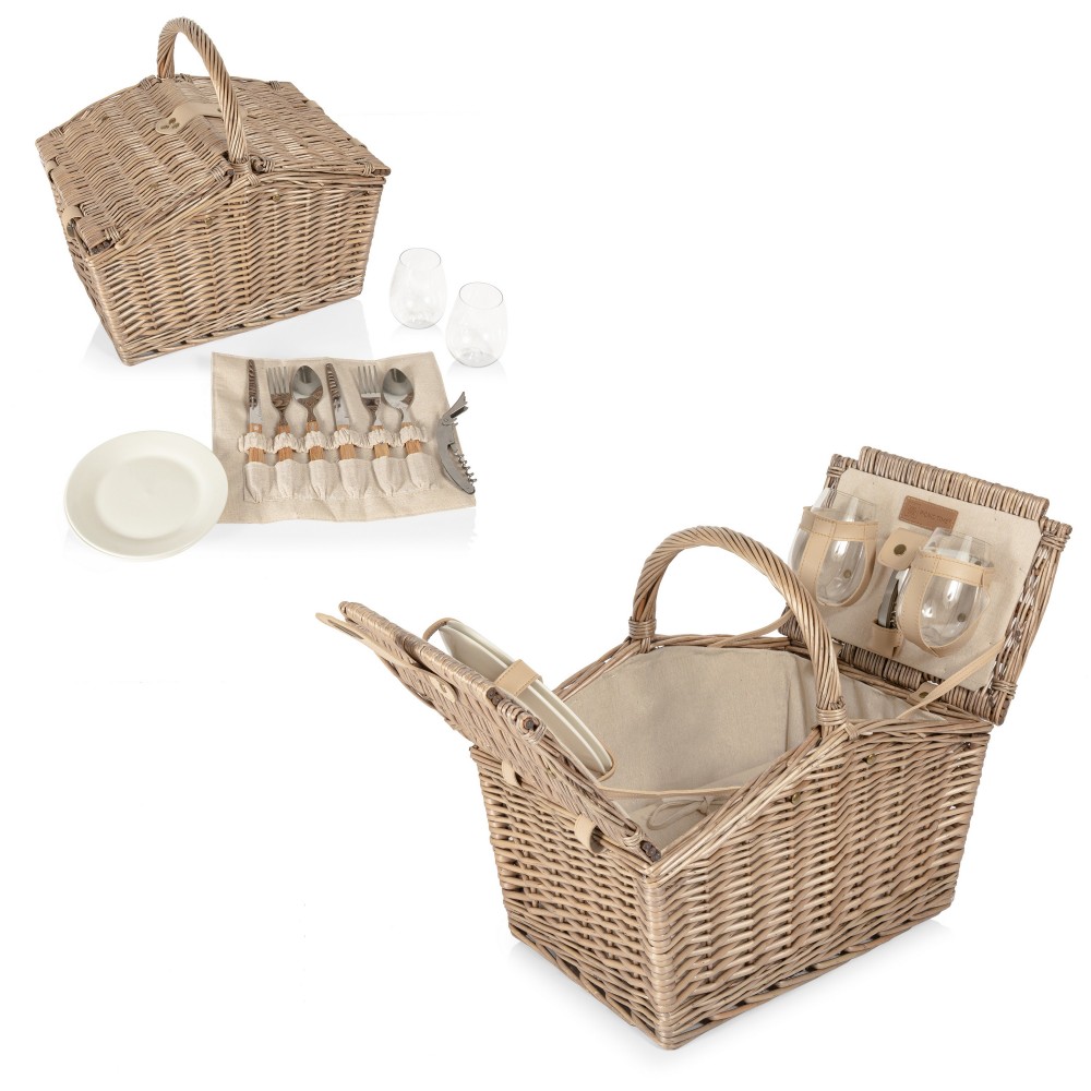 Promotional Piccadilly Double Lid Picnic Basket w/Service for Two Piccadilly Double Lid Picnic Basket w/Service