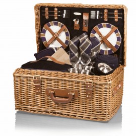 Windsor Luxury Picnic Basket w/Deluxe Service for Four with Logo