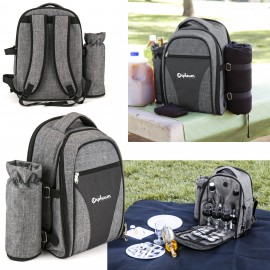 Wine & Picnic Cooler Backpack for Four + Fleece Blanket with Logo