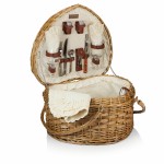 Custom Heart Picnic Basket - Willow Basket w/Deluxe Picnic Service For 2
