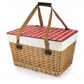 Canasta Willow Basket w/Removable Lid and Double Handles-red and white check lid with Logo