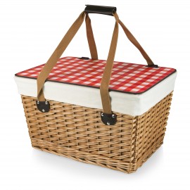 Canasta Willow Basket w/Removable Lid and Double Handles-red and white check lid with Logo  Canasta Willow Basket w/Removable Lid and Double Handles-red and white check lid with Logo