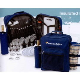 Picnic Backpack For 4 w/Blanket (Wine & Cheese Service) with Logo