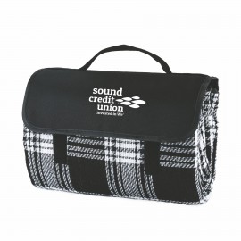 True Dine Picnic Blanket in Black Plaid with Logo