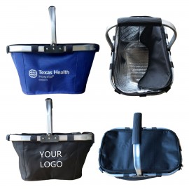 Large Collapsible Portable Picnic Cooler Basket Set with Aluminum Handle with Logo  Large Collapsible Portable Picnic Cooler Basket Set with Aluminum Handle with Logo