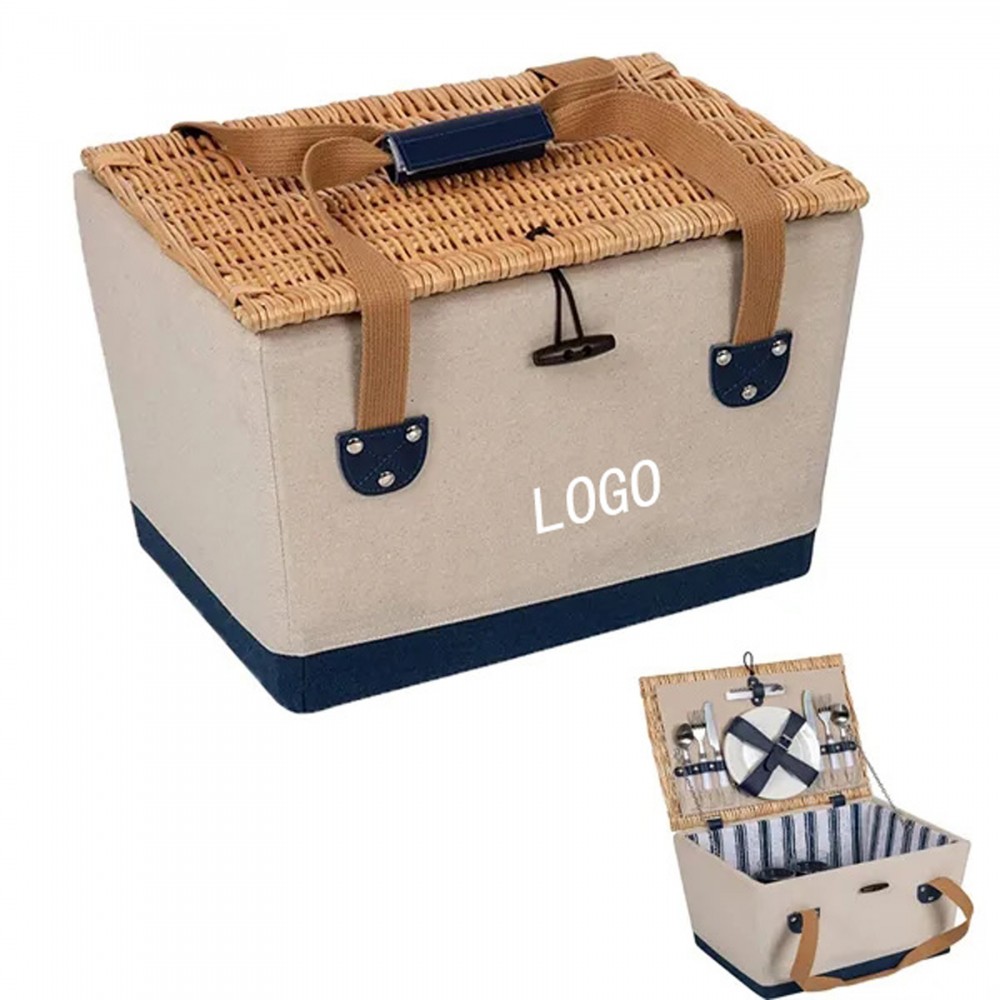 Custom Canvas Picnic Basket W/ Utensils