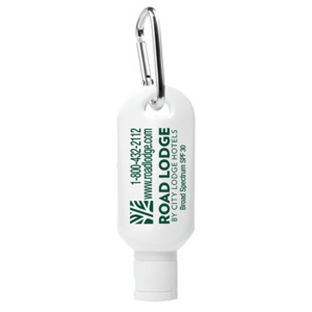 "Sunny Day" 1 Oz. Broad Spectrum SPF 30 Sunscreen Lotion w/Carabiner Tottle Custom Printed "Sunny Day" 1 Oz. Broad Spectrum SPF 30 Sunscreen Lotion w/Carabiner Tottle Custom Printed