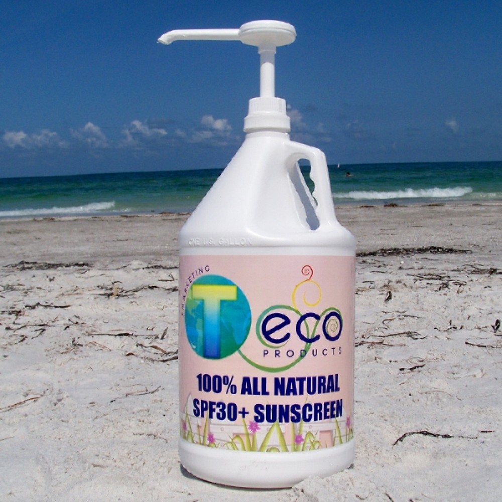 Promotional SPF30 100% All Natural Sunscreen Lotion - 1 Gallon Jug w/ Pump Dispenser USA MADE Promotional SPF30 100% All Natural Sunscreen Lotion - 1 Gallon Jug w/ Pump Dispenser USA MADE