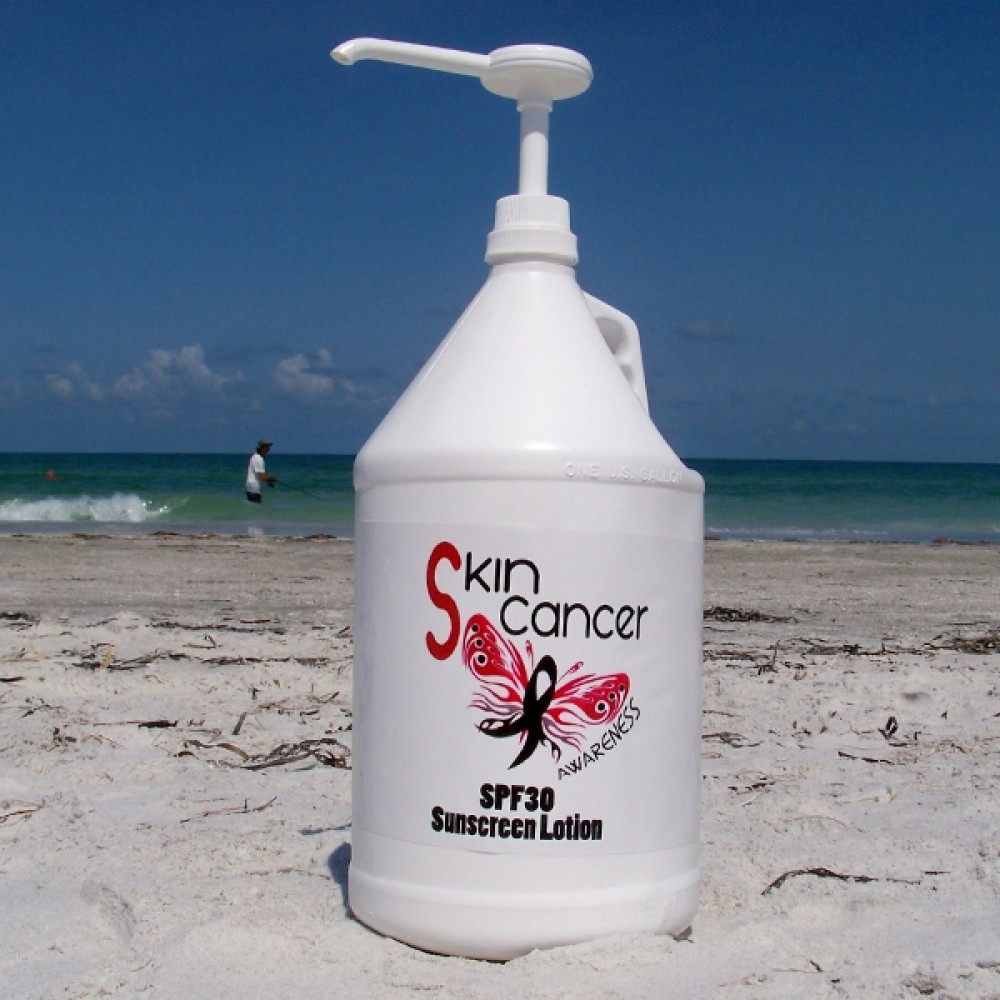 Custom Printed SPF30 Sunscreen (1 Gallon) w/Pump USA Made Custom Printed SPF30 Sunscreen (1 Gallon) w/Pump USA Made