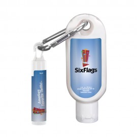 1.9 oz SPF 30 Sunscreen with Carabiner and SPF 15 Lip Balm in White Tube with Hook Cap with Logo