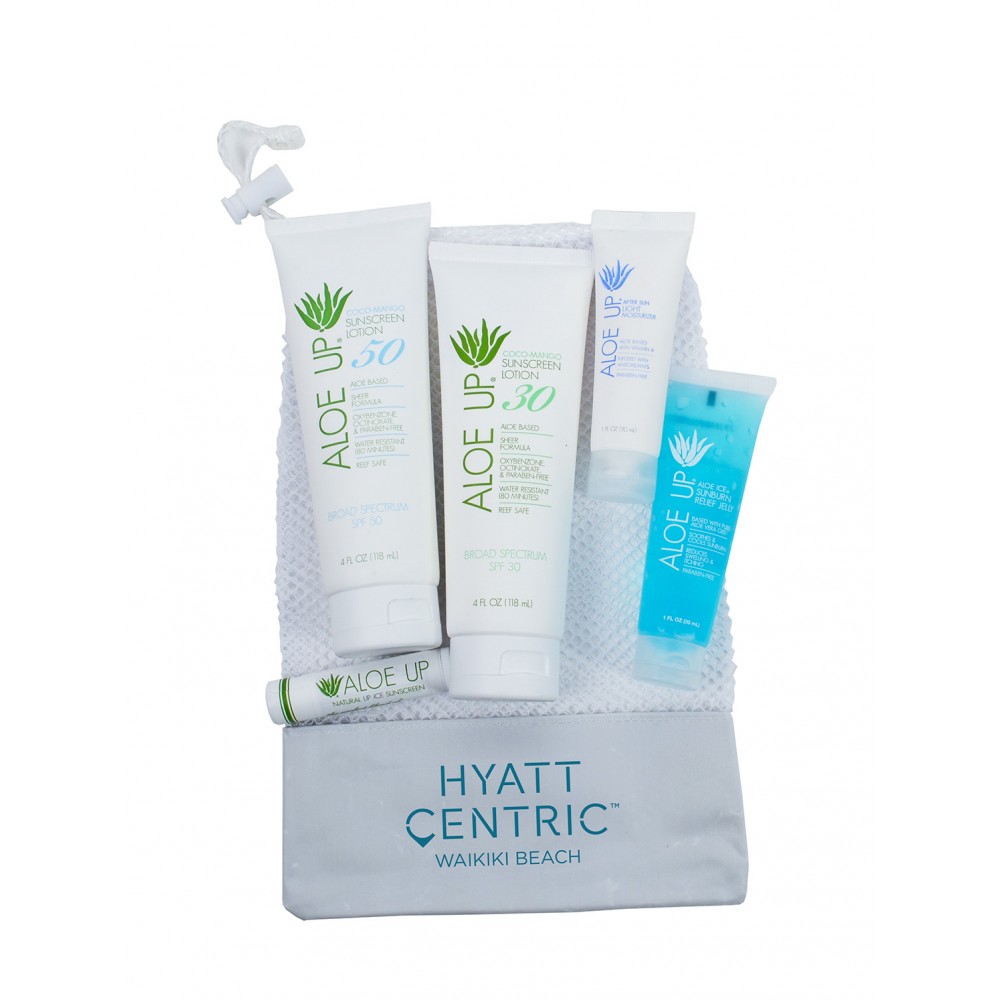 Aloe Up Mesh Bag with White Collection Sunscreen Logo Branded Aloe Up Mesh Bag with White Collection Sunscreen Logo Branded