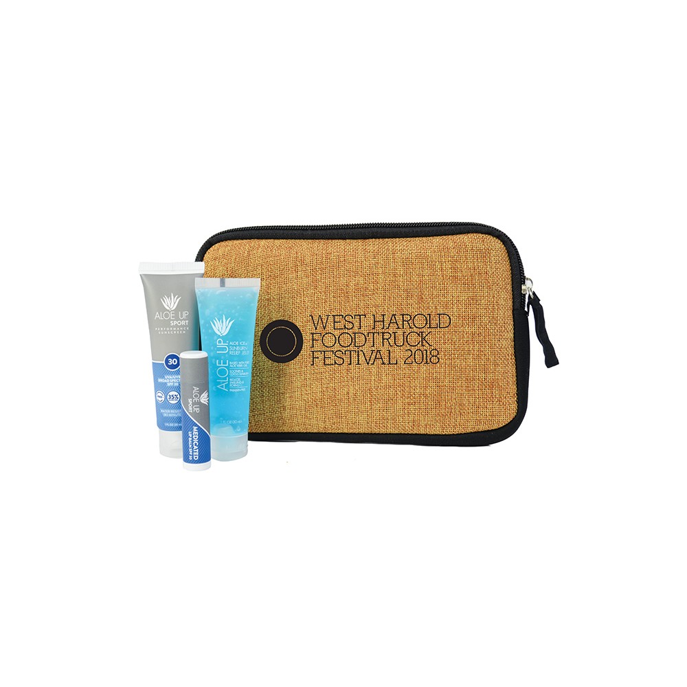 Aloe Up Neoprene and Burlap Bag with Sport Sunscreen Custom Printed Aloe Up Neoprene and Burlap Bag with Sport Sunscreen Custom Printed
