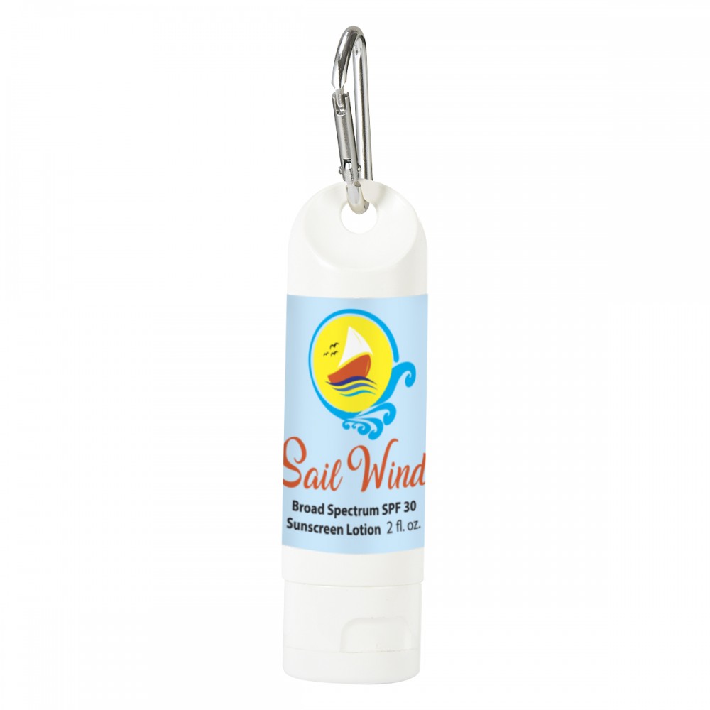 2 Oz. SPF 30 Sunscreen Lotion Carabiner Bottle Custom Printed 2 Oz. SPF 30 Sunscreen Lotion Carabiner Bottle Custom Printed