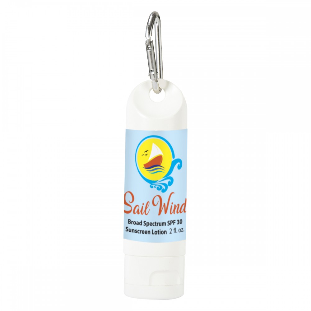 2 Oz. SPF 30 Sunscreen Lotion Carabiner Bottle Custom Printed