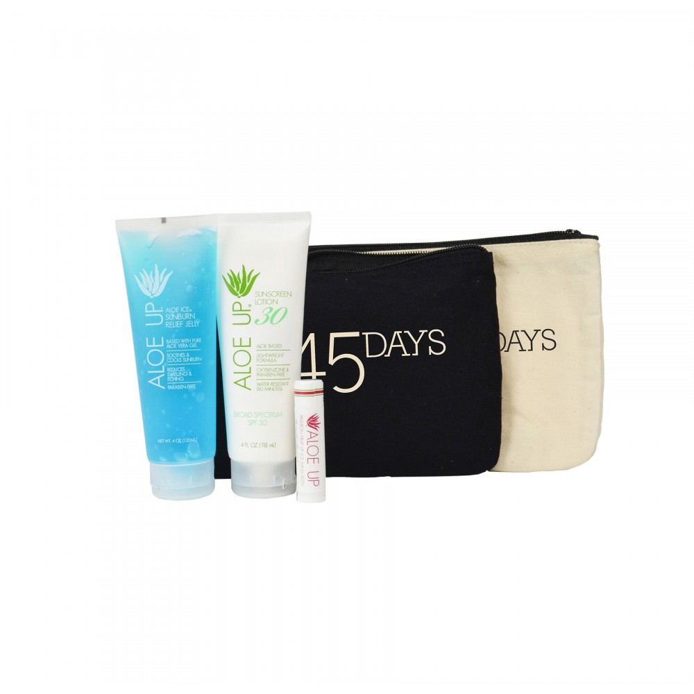Aloe Up Cotton Canvas Bag with White Collection Sunscreen Custom Imprinted Aloe Up Cotton Canvas Bag with White Collection Sunscreen Custom Imprinted
