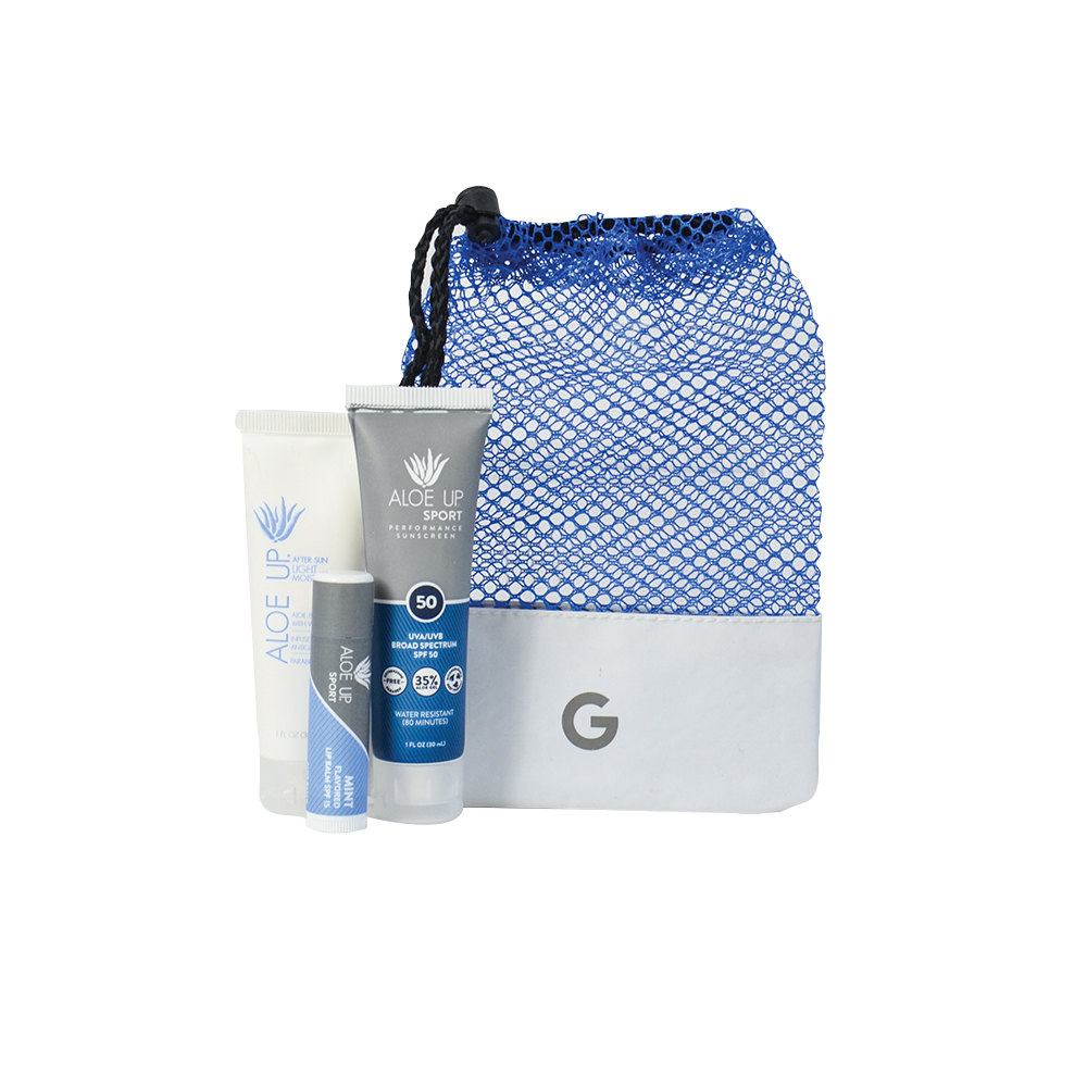 Custom Printed Aloe Up Small Mesh Bag with Sport Sunscreen Custom Printed Aloe Up Small Mesh Bag with Sport Sunscreen