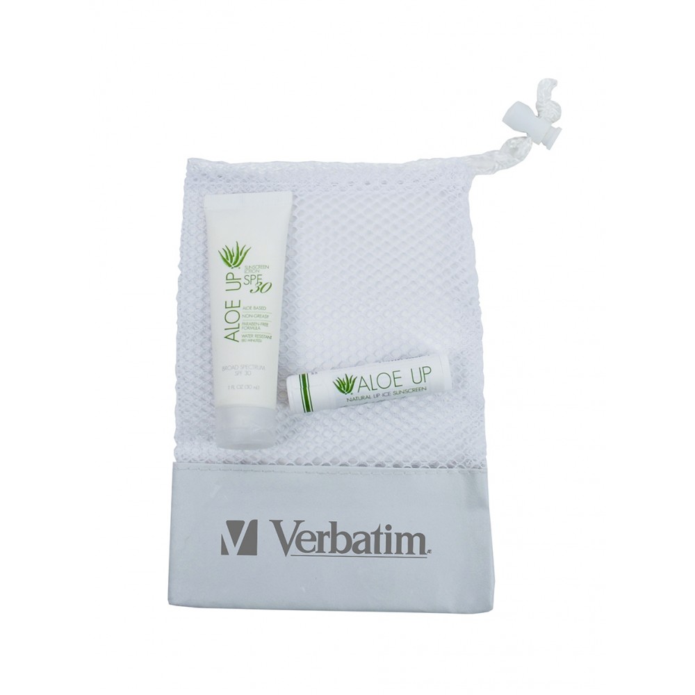 Custom Printed Aloe Up Small Mesh Bag with White Collection Sunscreen Custom Printed Aloe Up Small Mesh Bag with White Collection Sunscreen