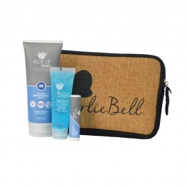 Promotional Aloe Up Neoprene and Burlap Bag with Sport Sunscreen