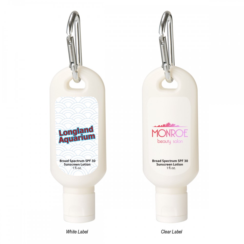 1 Oz. SPF 30 Sunscreen With Carabiner Custom Printed 1 Oz. SPF 30 Sunscreen With Carabiner Custom Printed