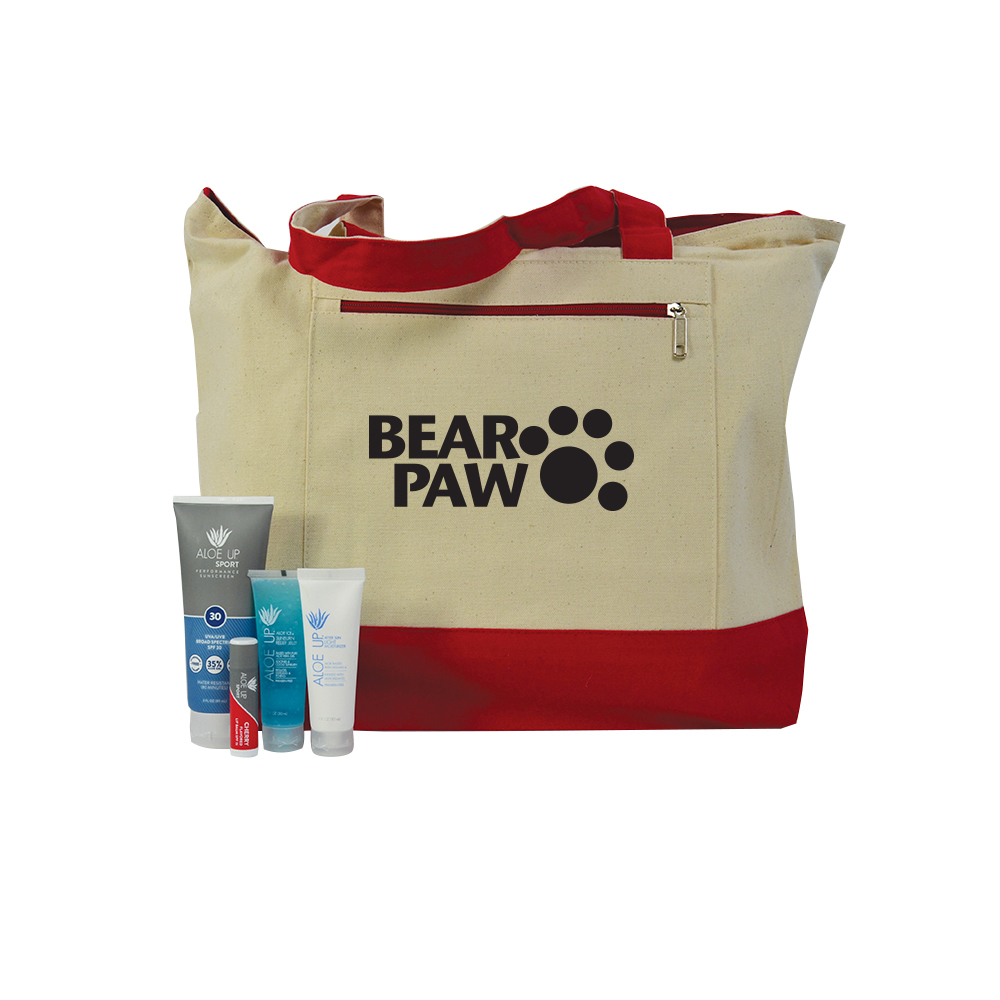 Promotional Aloe Up Canvas Tote with Sport Sunscreen Promotional Aloe Up Canvas Tote with Sport Sunscreen