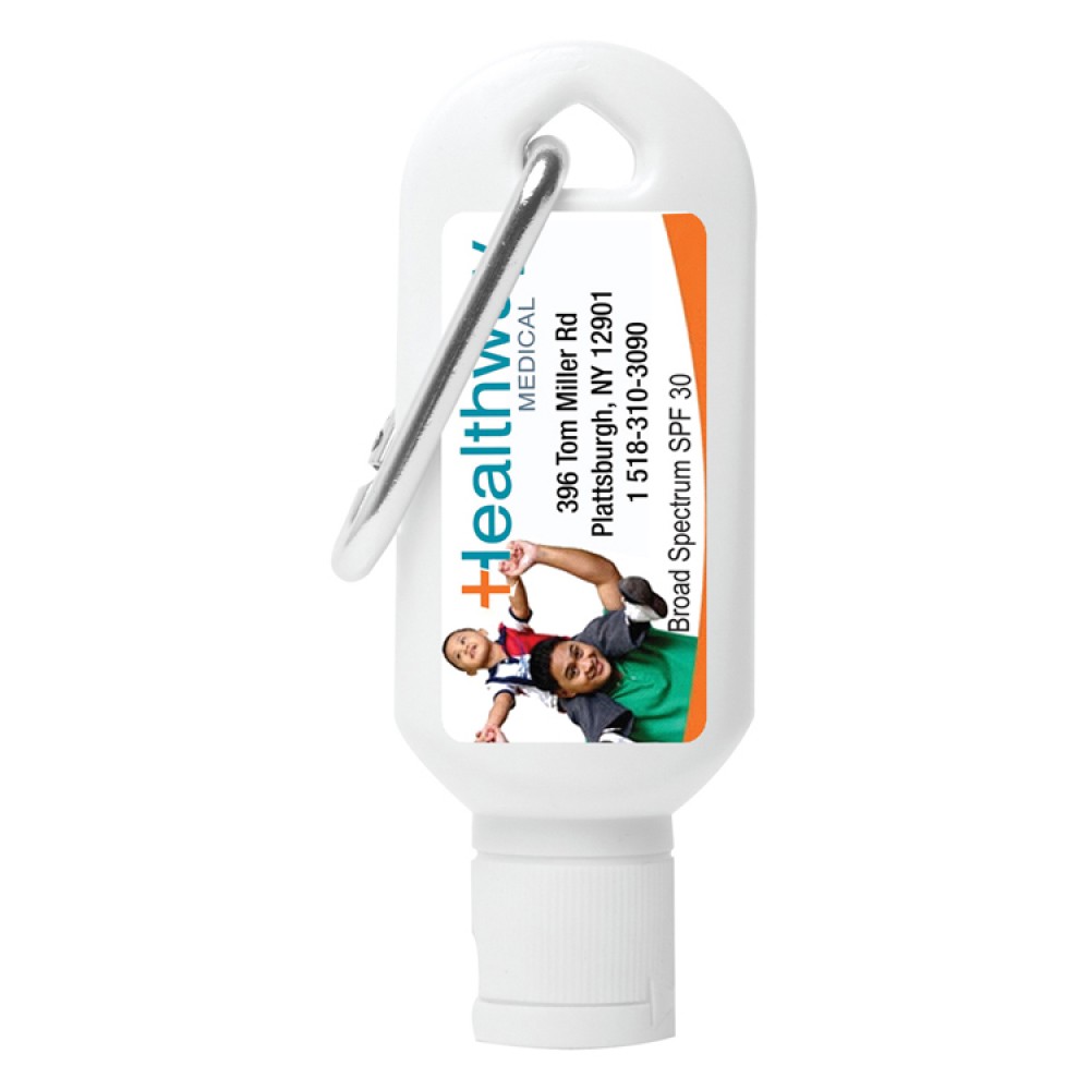 Custom Printed "Sunny Day L" 2.0 Oz. Broad Spectrum SPF 30 Sunscreen Lotion w/Carabiner Tottle (Full Color)