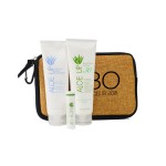 Logo Branded Aloe Up Neoprene and Burlap Bag with White Collection Sunscreen