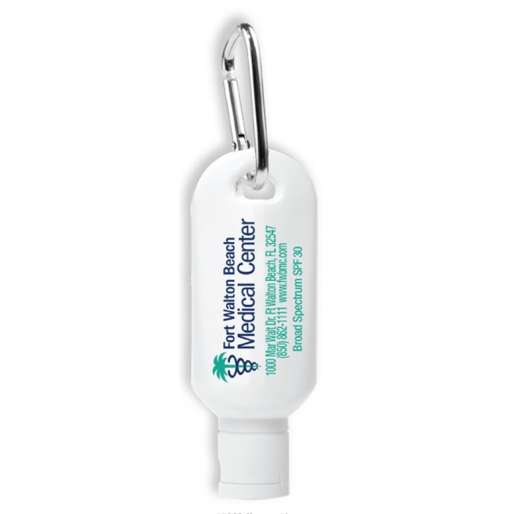 "Sunny Day" 1 Oz. Broad Spectrum SPF 30 Sunscreen Lotion w/Carabiner Tottle (Overseas) Custom Imprinted "Sunny Day" 1 Oz. Broad Spectrum SPF 30 Sunscreen Lotion w/Carabiner Tottle (Overseas) Custom Imprinted