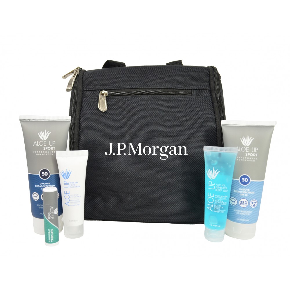 Custom Imprinted Aloe Up Men's Dopp Kit with Sport Sunscreen Custom Imprinted Aloe Up Men's Dopp Kit with Sport Sunscreen