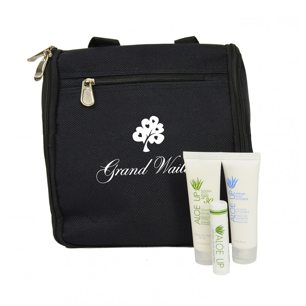 Custom Printed Aloe Up Men's Dopp Kit with White Collection Sunscreen Custom Printed Aloe Up Men's Dopp Kit with White Collection Sunscreen