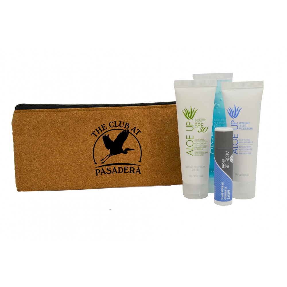 Promotional Aloe Up Cork Cosmetic Bag with White Collection Sunscreen Promotional Aloe Up Cork Cosmetic Bag with White Collection Sunscreen